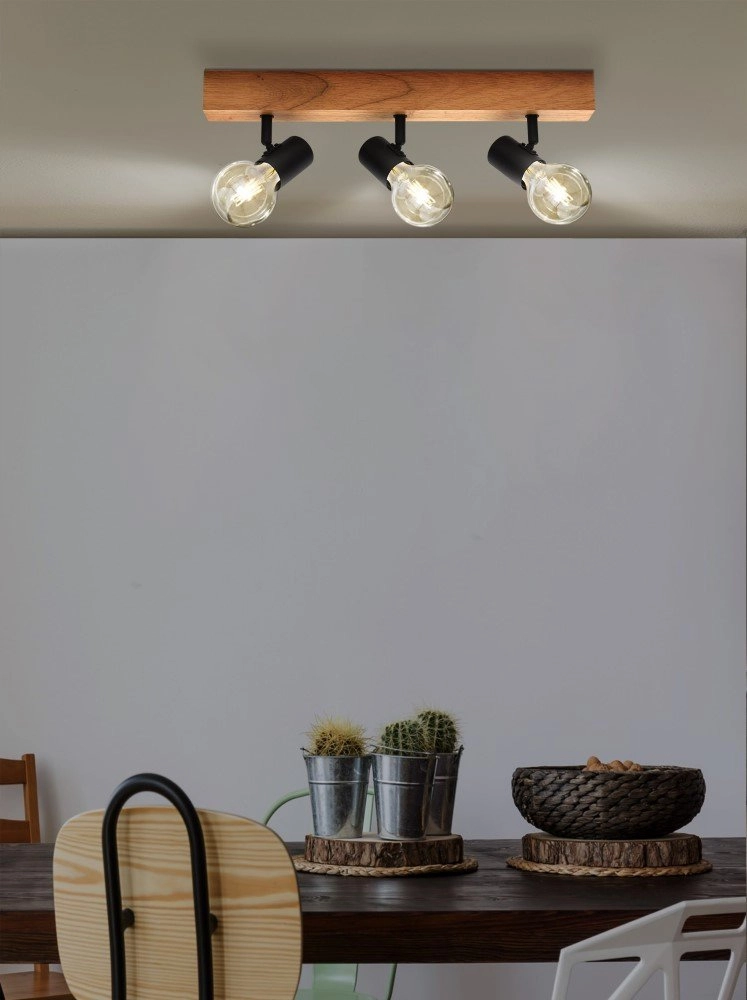 Country ceiling lamp Townshend 3 3-light black with wood Eglo 9002759994792