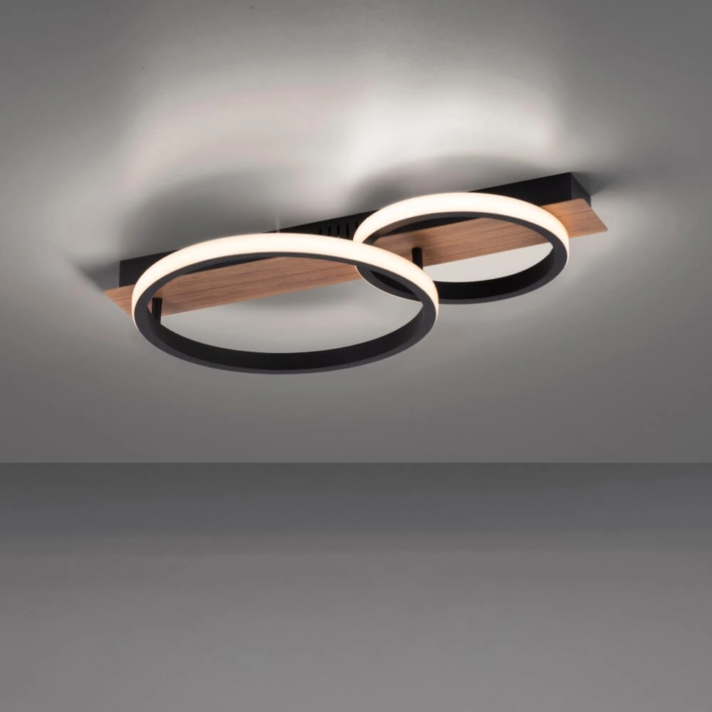 Ceiling lamp Trooper black with wood 53cm Just Light 4043689982188