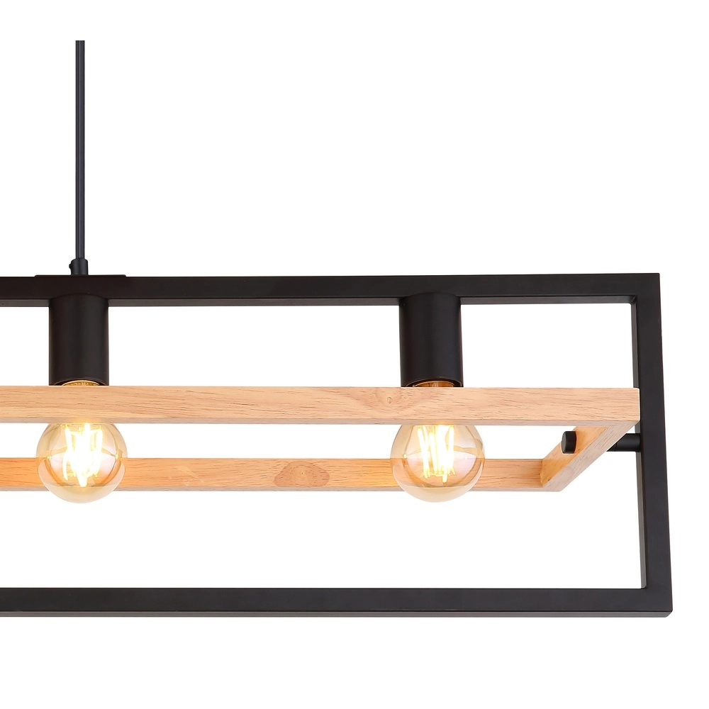 4-light pendant lamp Erica black with wood Globo 9007371433711
