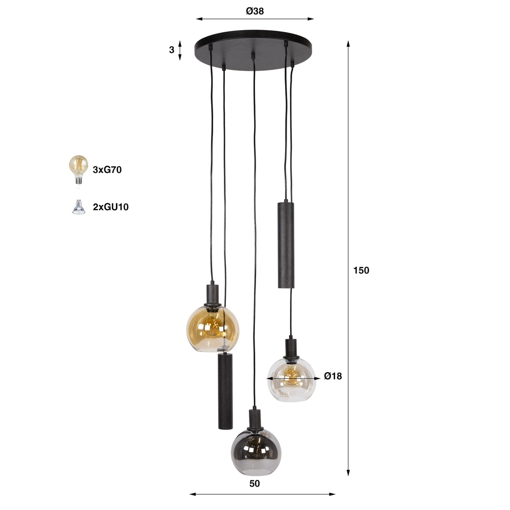 Vide pendant lamp Sfera with glasses and pendants Lyora 8716803512429