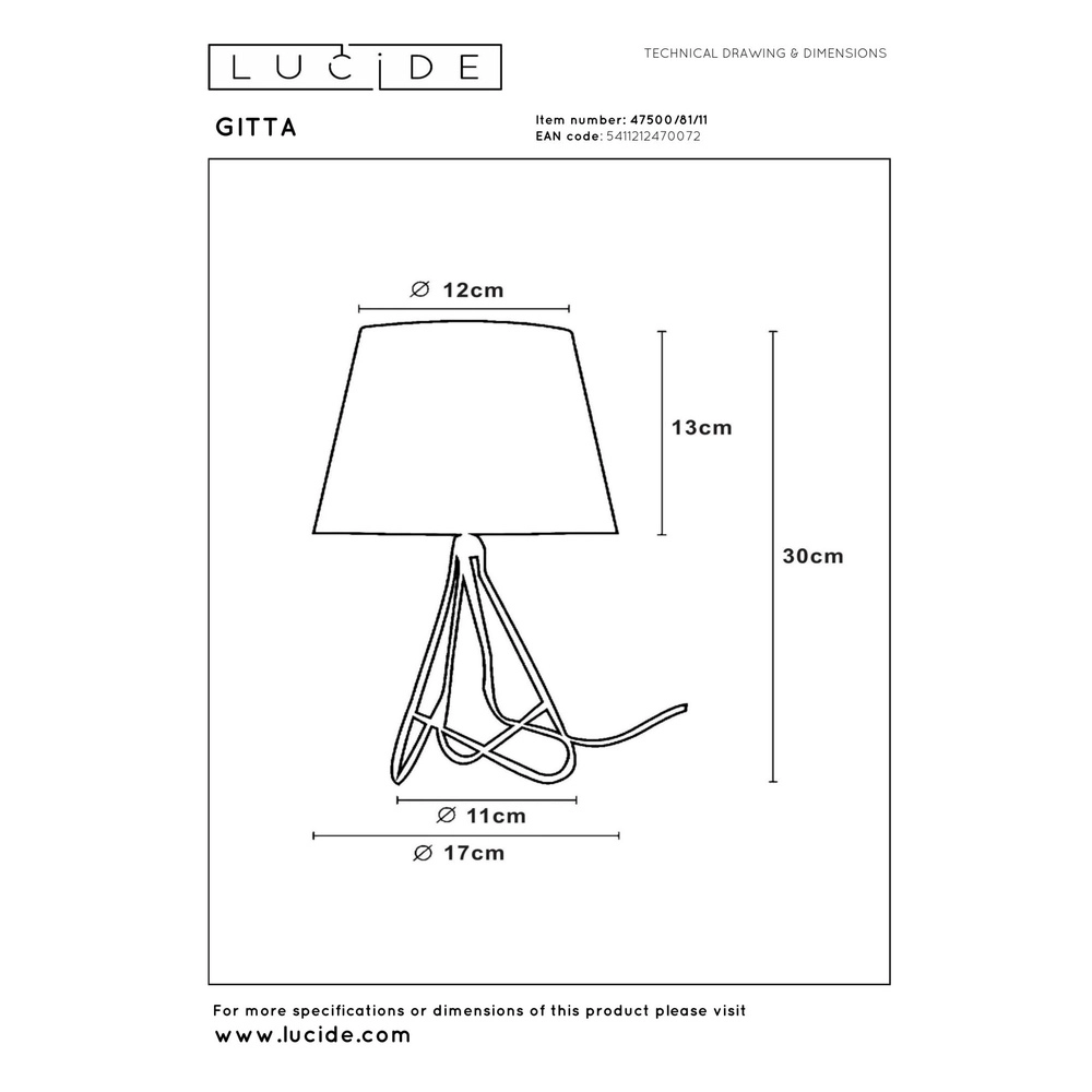 Table lamp Gitta chrome with black cap Lucide 5411212470072