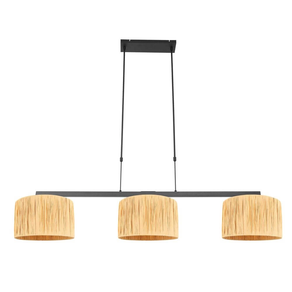3-light pendant lamp Stang black with straw color hoods