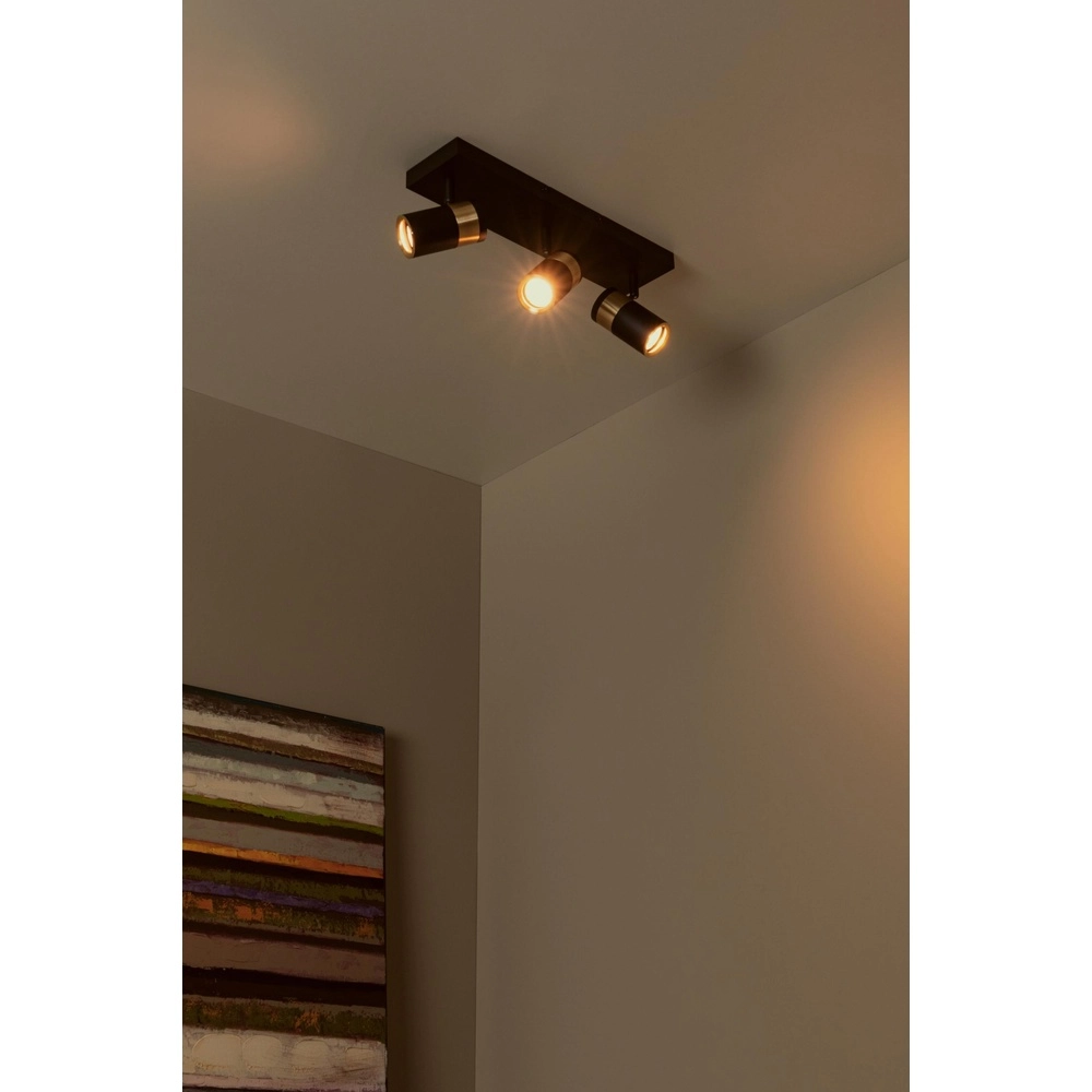 Ceiling lamp Gorik 3-light black with gold Lucide 5411212530998