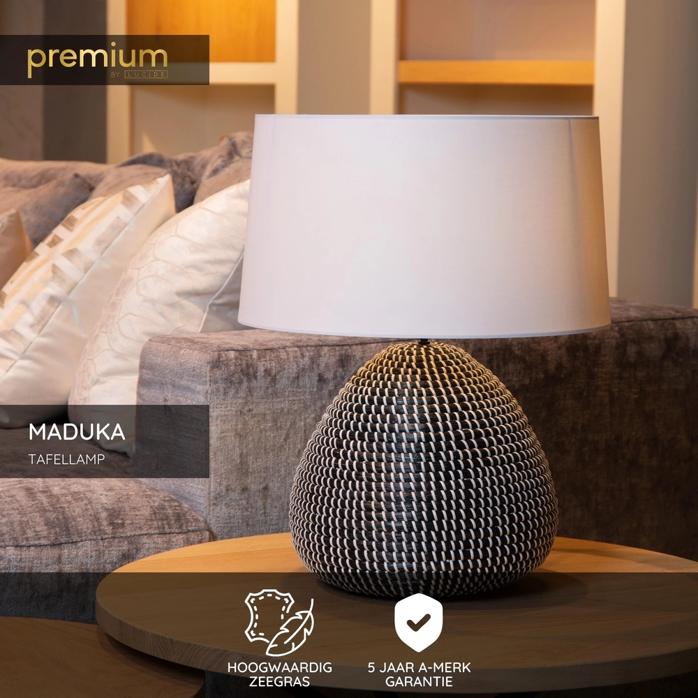 Seagrass table lamp Maduka Ø 45cm - black with white shade Premium by Lucide 5411212106070
