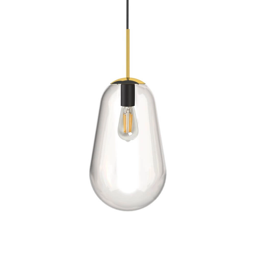 Glass hanging lamp Pear Medium Ø 22cm gold with clear glass