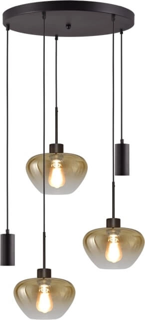 5-light pendant lamp Genua black with 2x gold glass Ø 24cm and 2x pendant