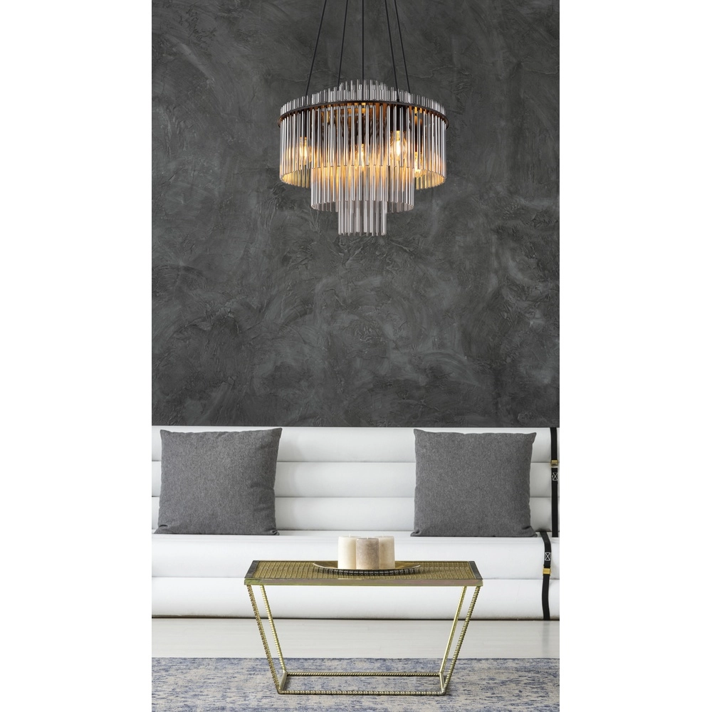 Pendant lamp Ø 50cm Gorley Black with smoke glass rods Globo 9007371509133
