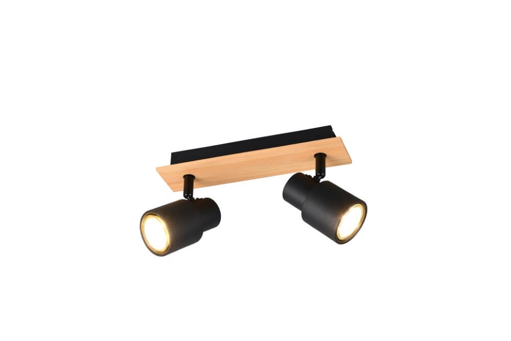 2-light ceiling lamp Pierre black with wood