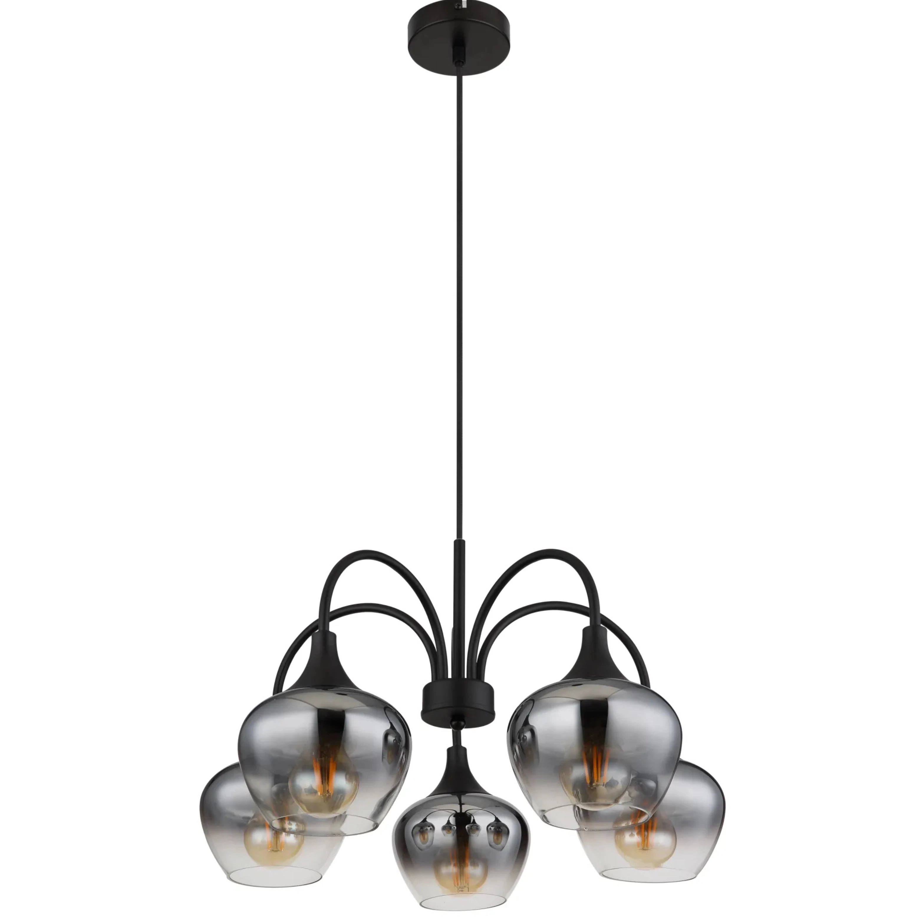 5-light pendant lamp Maxy black with smoke glass Globo 9007371474189