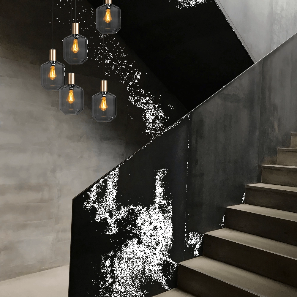 5-light loft hanging lamp - gold - Porto with Jagger smoke glasses Masterlight 8718121271156
