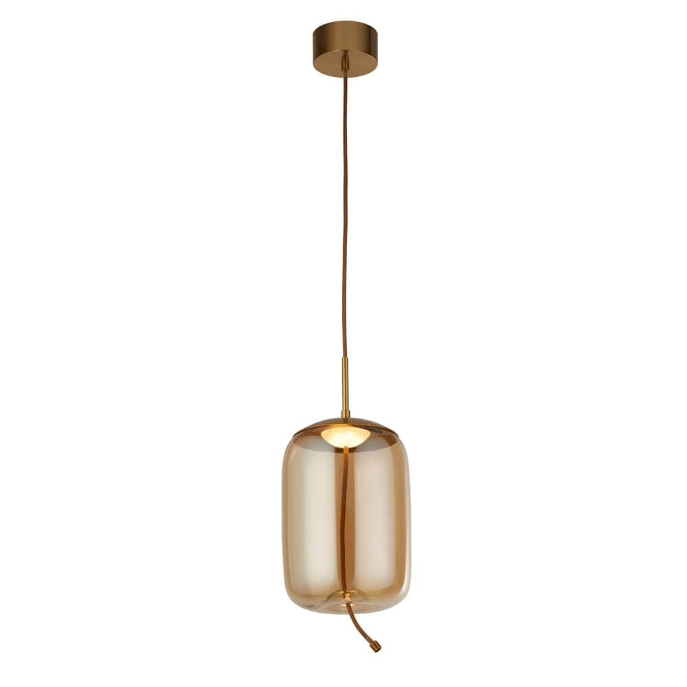 Pendant Lamp Glass Lisbon red copper with amber cylinder glass