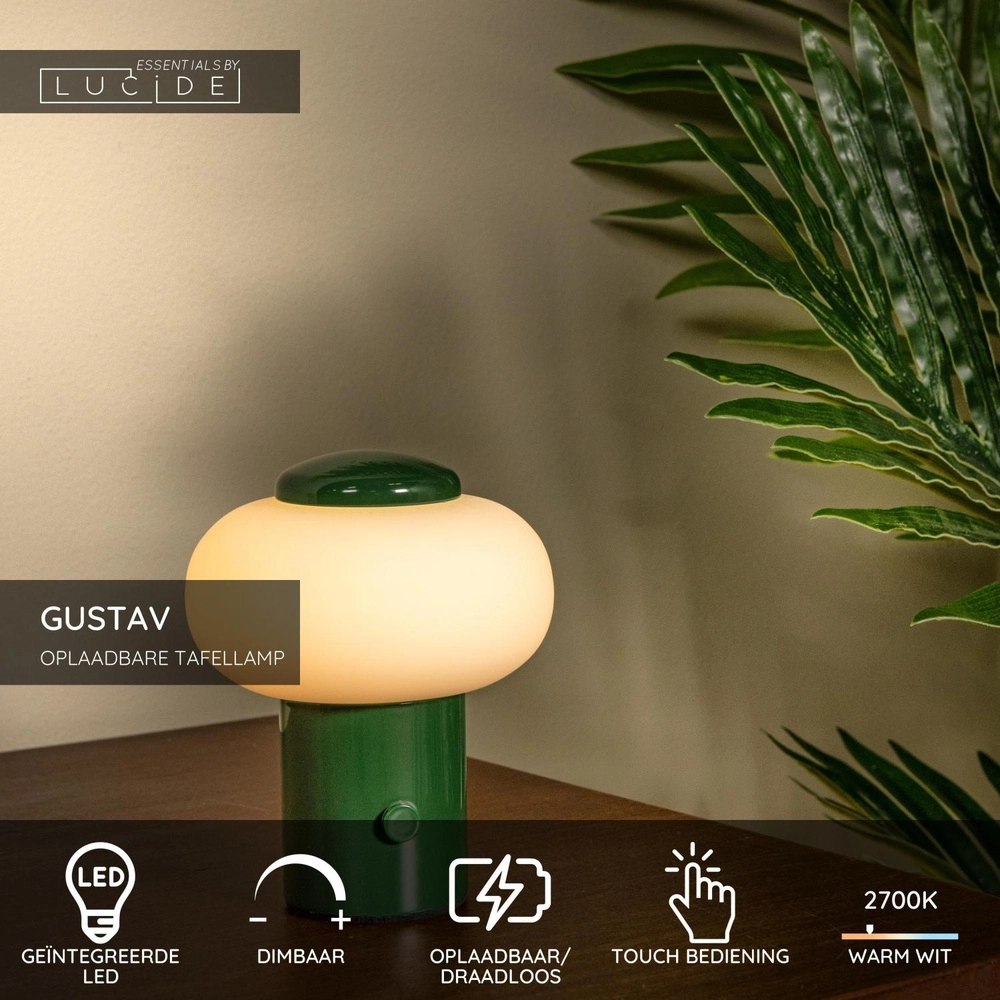 Rechargeable table lamp Gustav Green Lucide 5411212442048