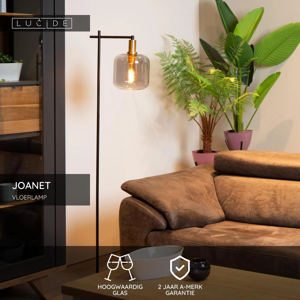Floor lamp Joanet black with smoke glass Lucide 5411212451606