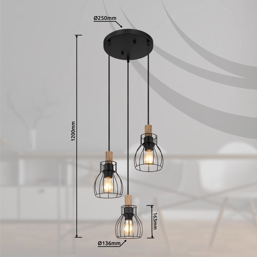 Country Pendant Lamp Mina 3-light round Globo 9007371432431