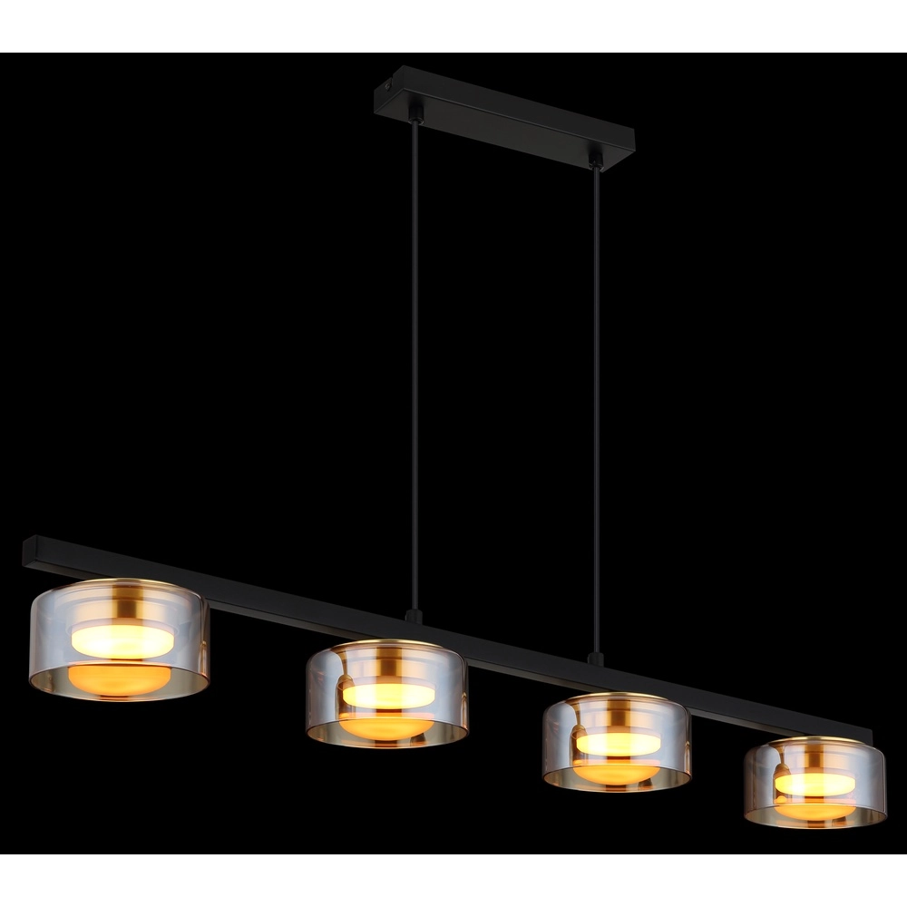Design pendant lamp Higgins 4-light black with amber glass Globo 9007371522828