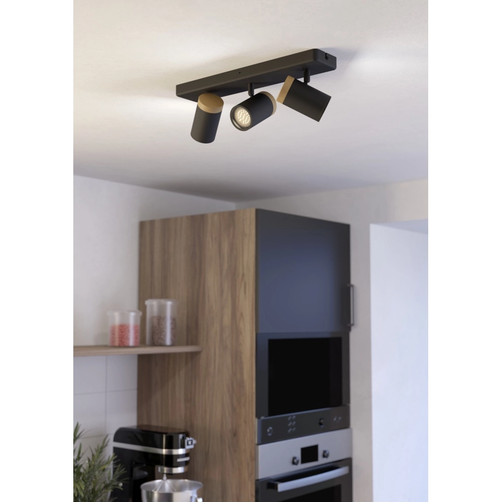 Ceiling lamp Consuma 3-light black with wood Eglo 9008606323661