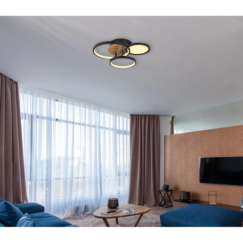 Black ceiling lamp Sid Design with wood Globo 9007371436392