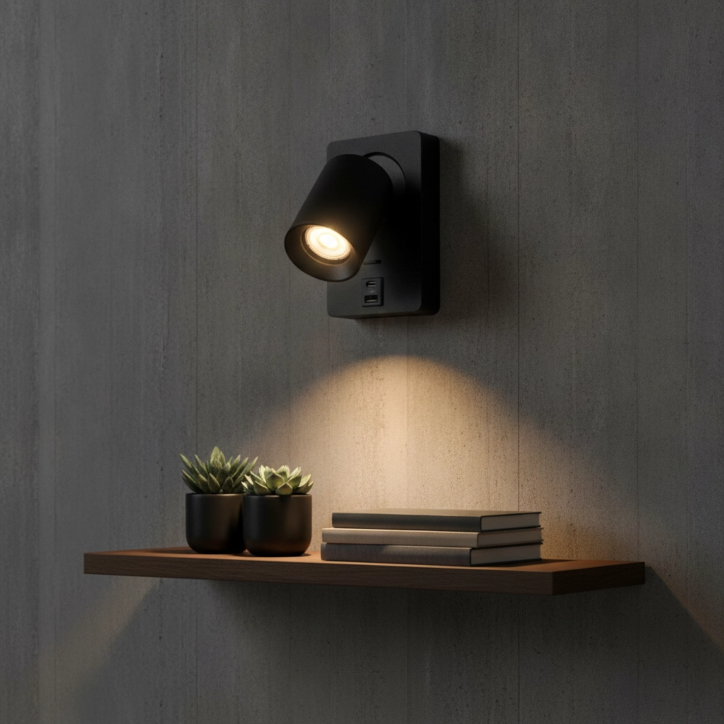 Bedside lamp Megano USB black with USB-A and USB-C