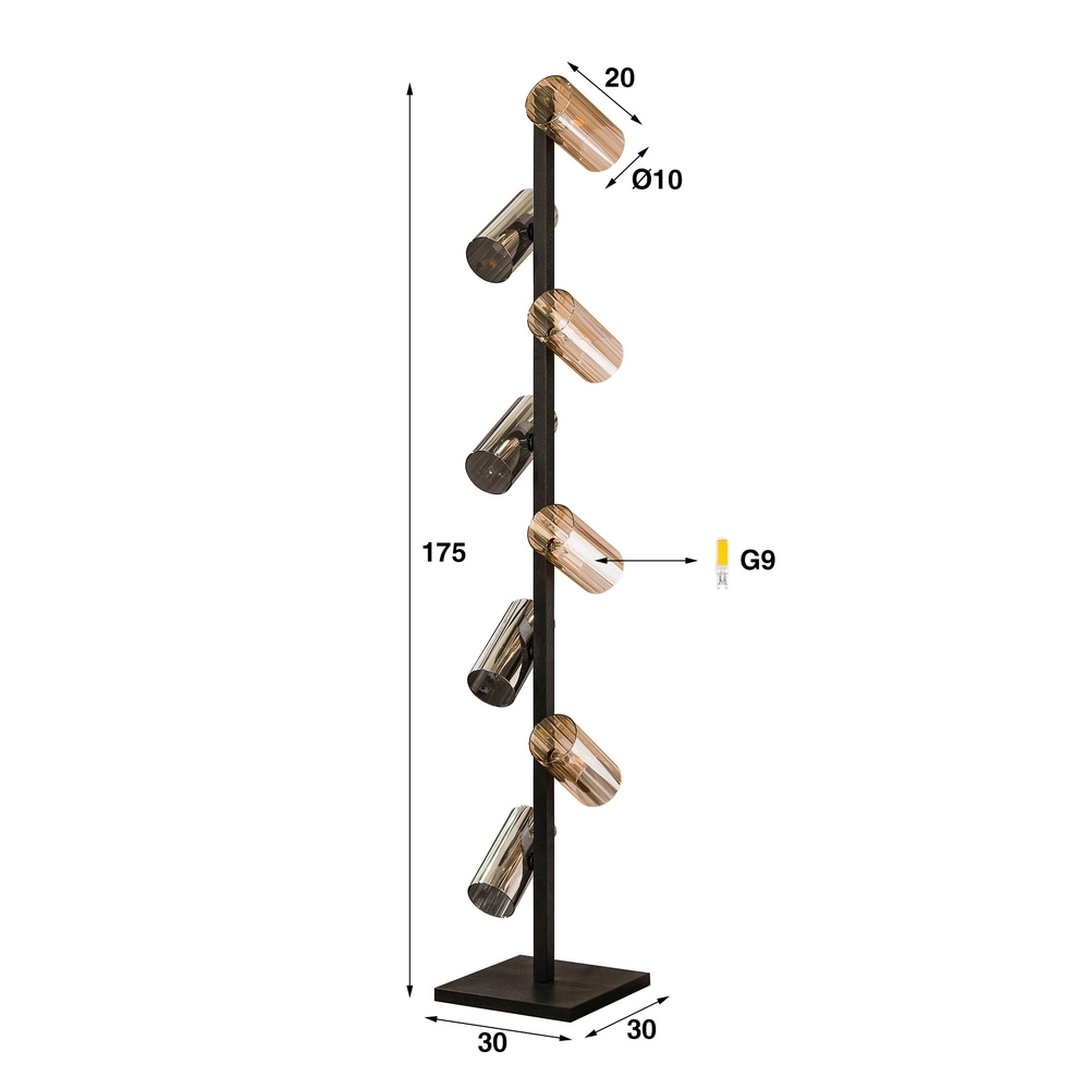 Floor lamp Cylinder with smoke and amber glass Lyora 8716803512436