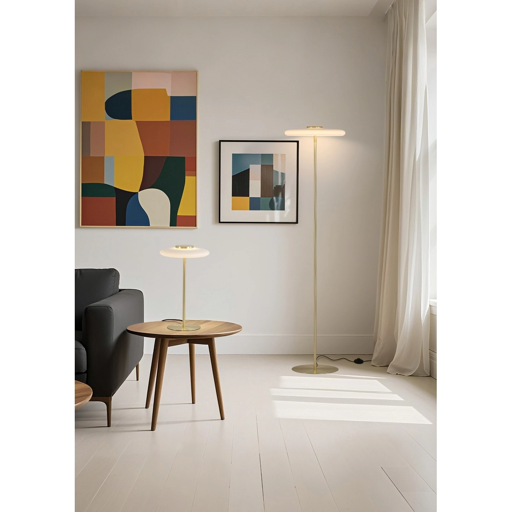 Floor lamp Record gold with white glass Searchlight 5053423298849