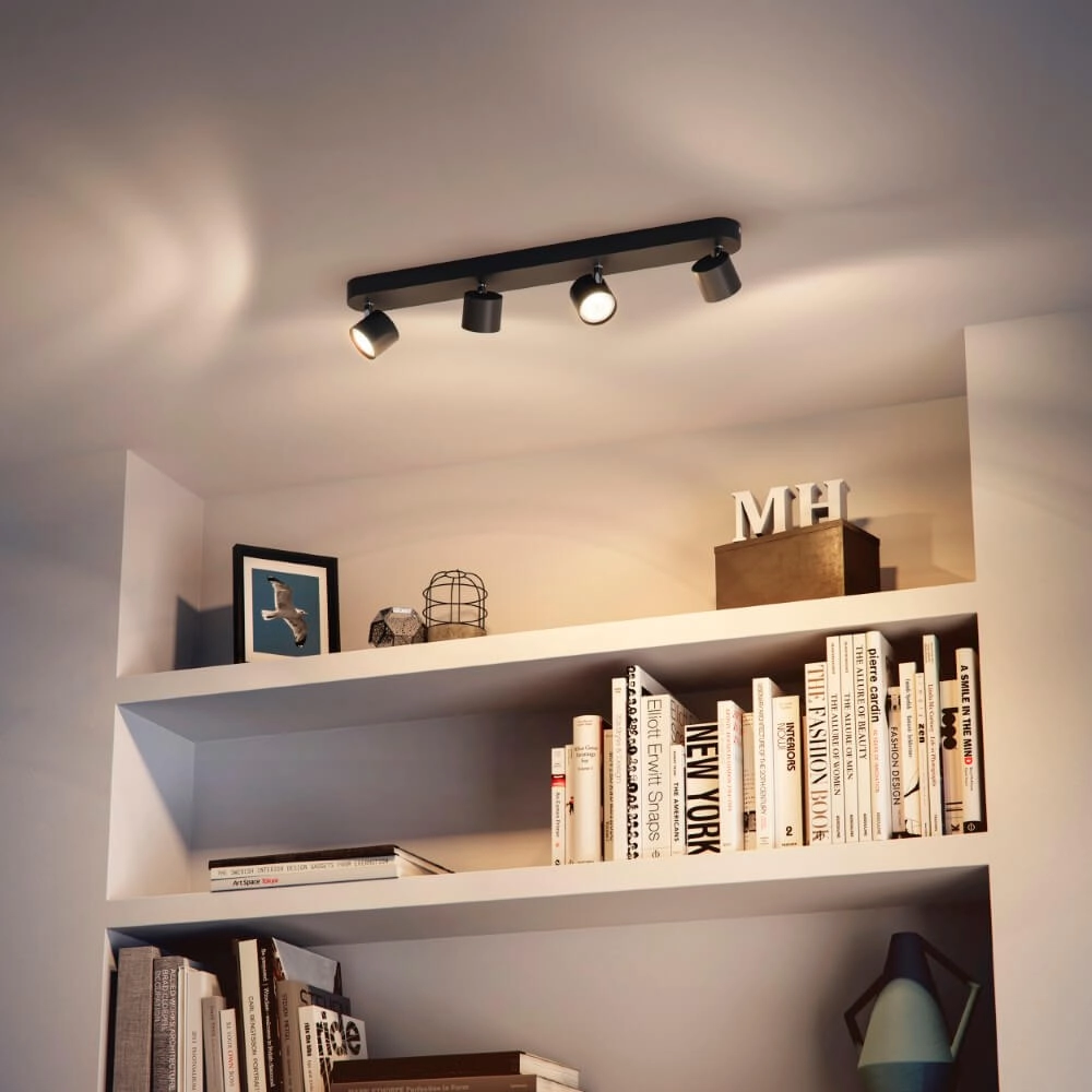 Black LED ceiling spotlight Star 4-light Philips 8719514435438