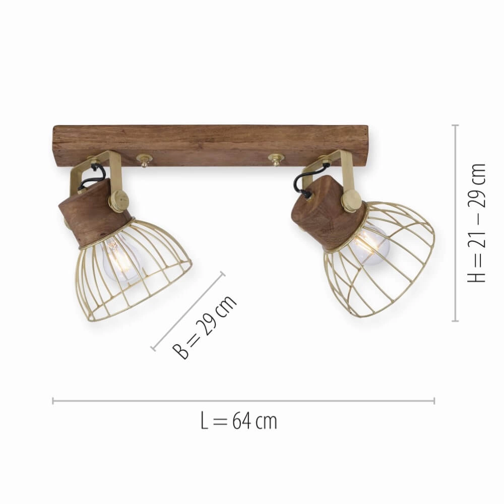 Ceiling lamp Alami Brown brass 2-lights Just Light 4043689976224