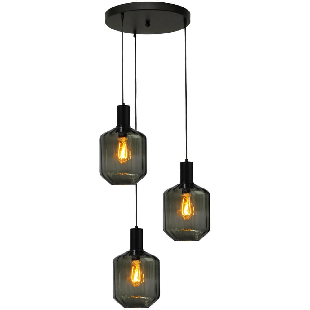 3-light loft hanging lamp - black - Porto with Jagger green lenses