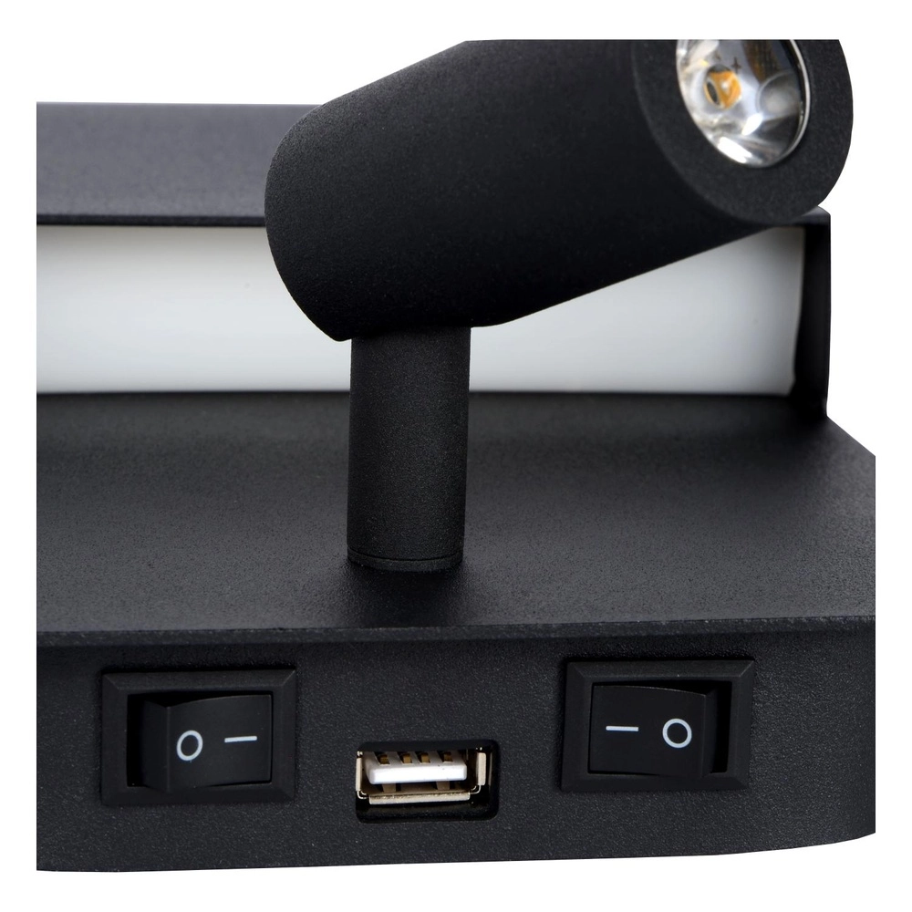 Bedside lamp Boxer black with USB charging point Lucide 5411212791535