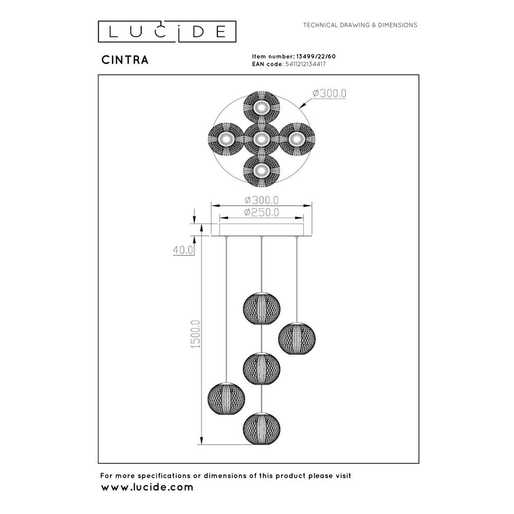 Golden pendant lamp Cintra Vide 5-light Lucide 5411212134417