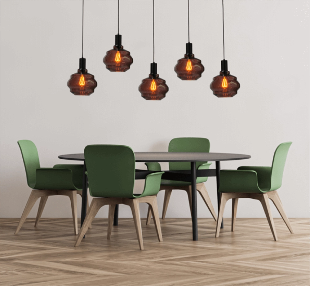 5-light hanging lamp - black - Porto with Ball red glasses - Ø 24cm Masterlight 8718121270135