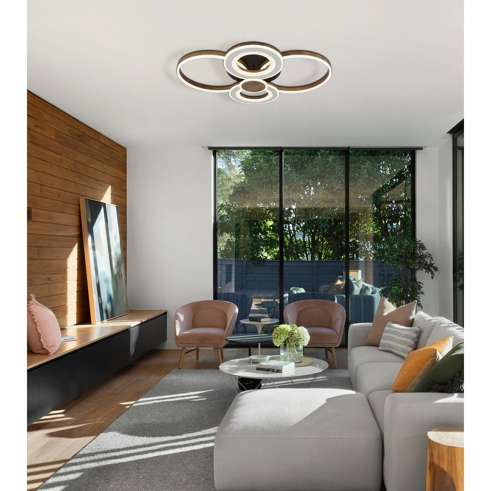 Design ceiling lamp Mara black with wood look Globo 9007371580279