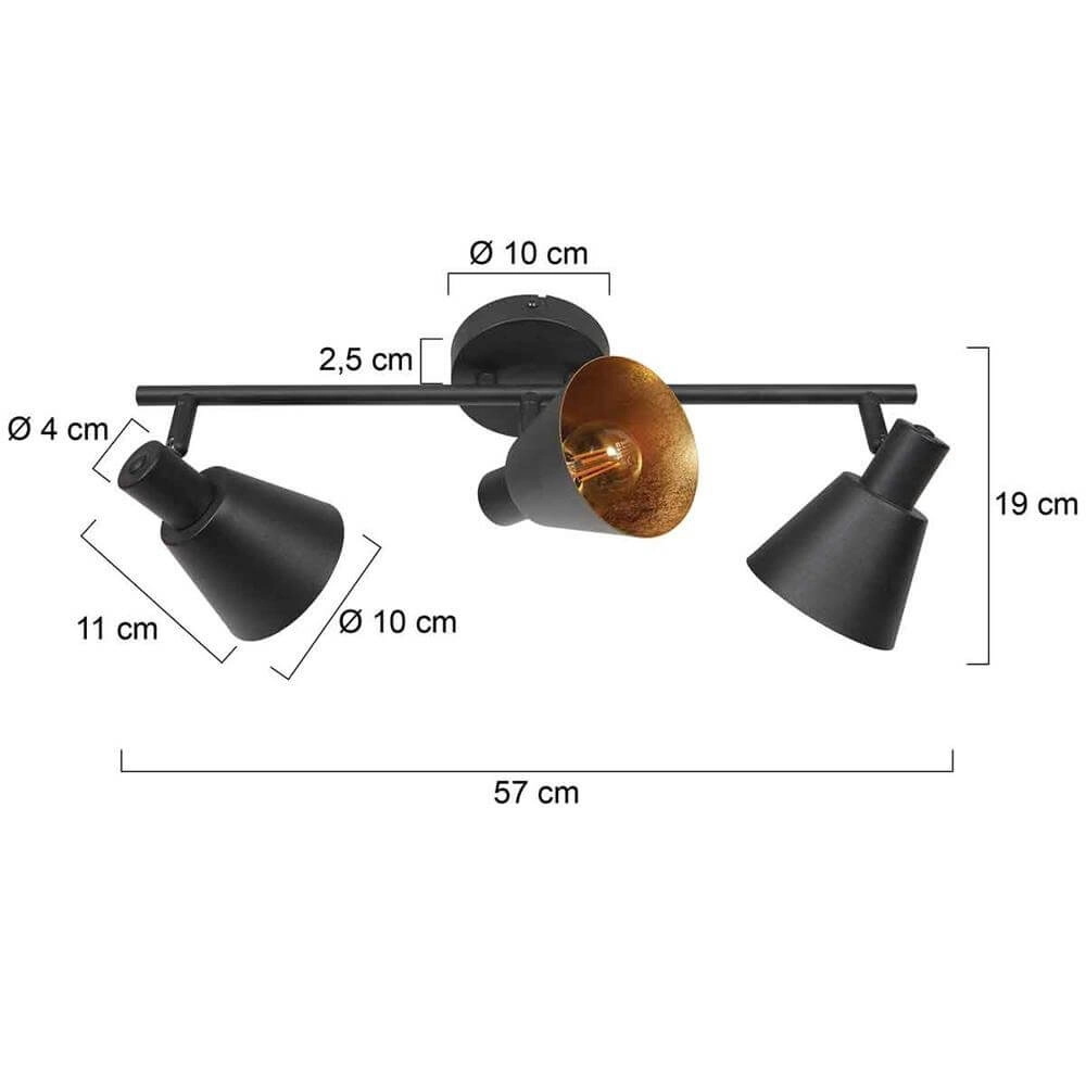 Ceiling lamp Oeroe black with gold 3-lights Steinhauer 8712746176346