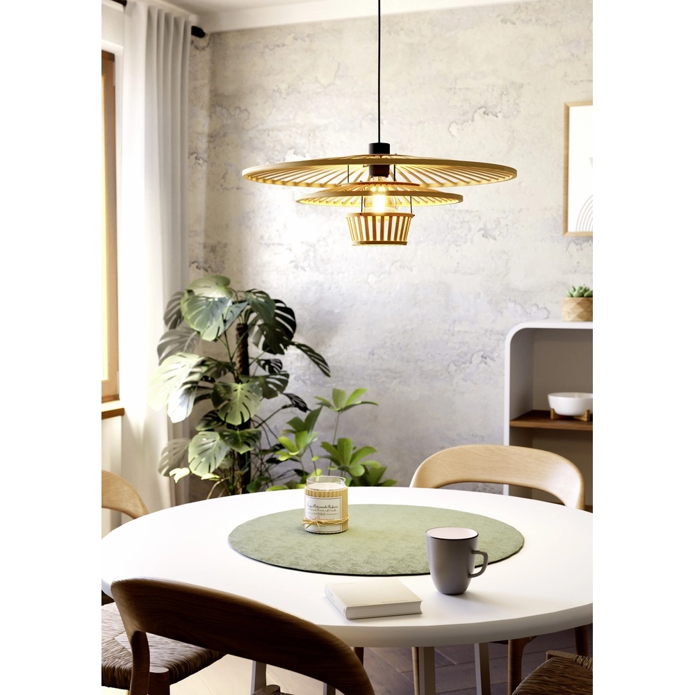 Wooden pendant lamp Lydney Ø 57cm Eglo 9002759440121