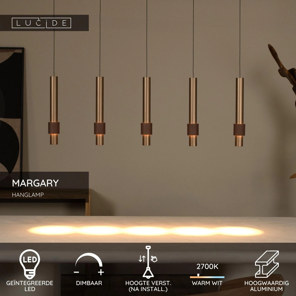 Sleek pendant lamp Margary 5-light coffee brown Lucide 5411212241900