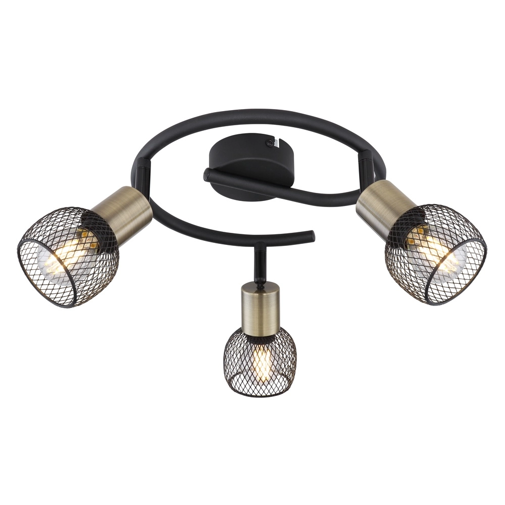Ceiling lamp Fiastra 3-light black with mesh