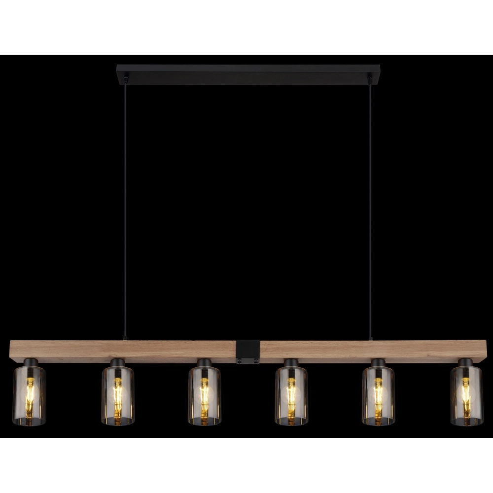Pendant lamp Hadera 6-light black with smoke glass Globo 9007371443253