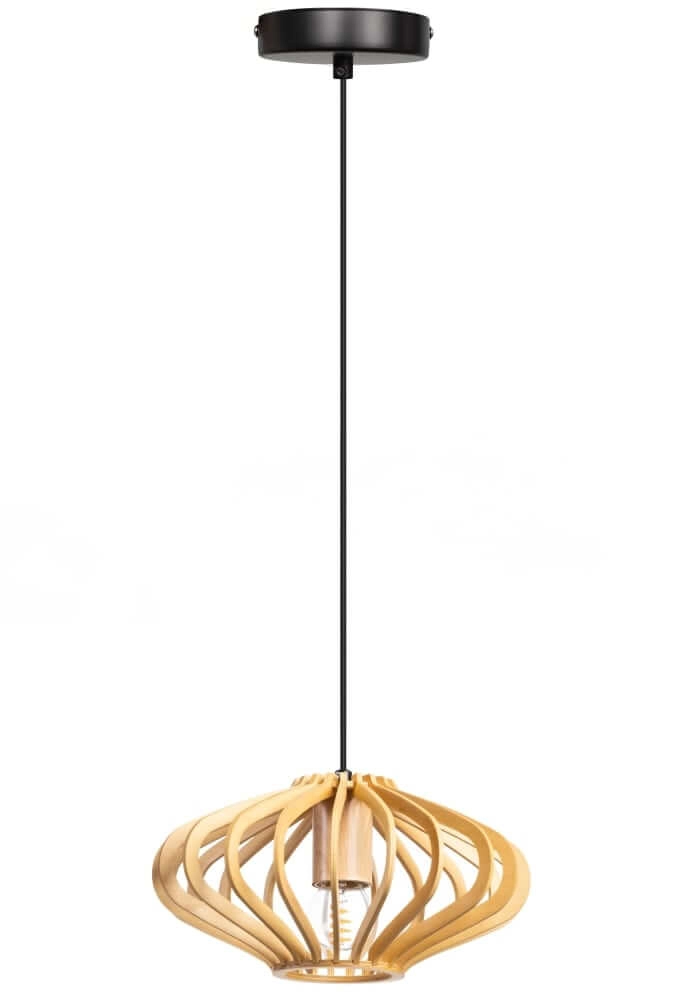 Wooden pendant lamp Tess Ø 25cm flat