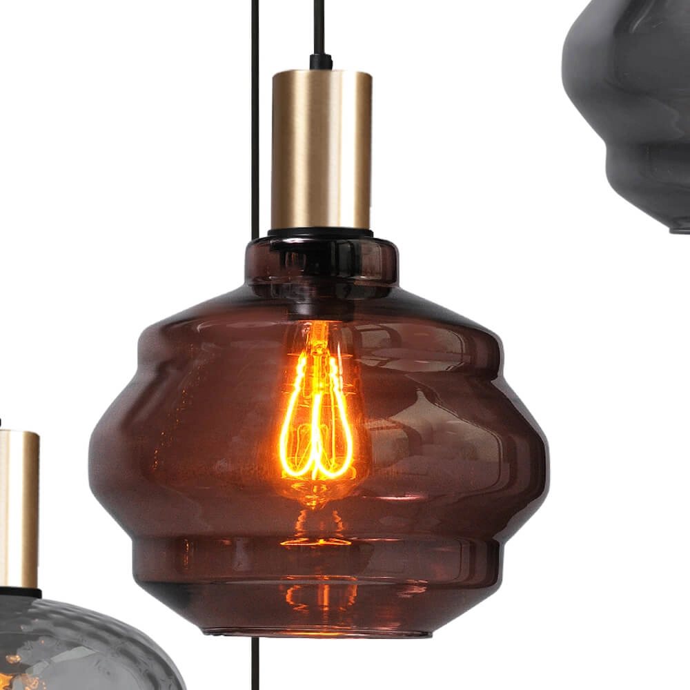 5-light loft hanging lamp - gold - Porto with different glasses Masterlight 8718121271255