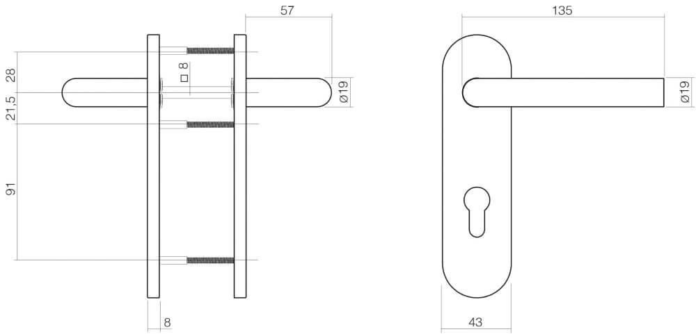 Door handle Hoek 90 fire retardant PC 72mm stainless steel Intersteel 8714186098929