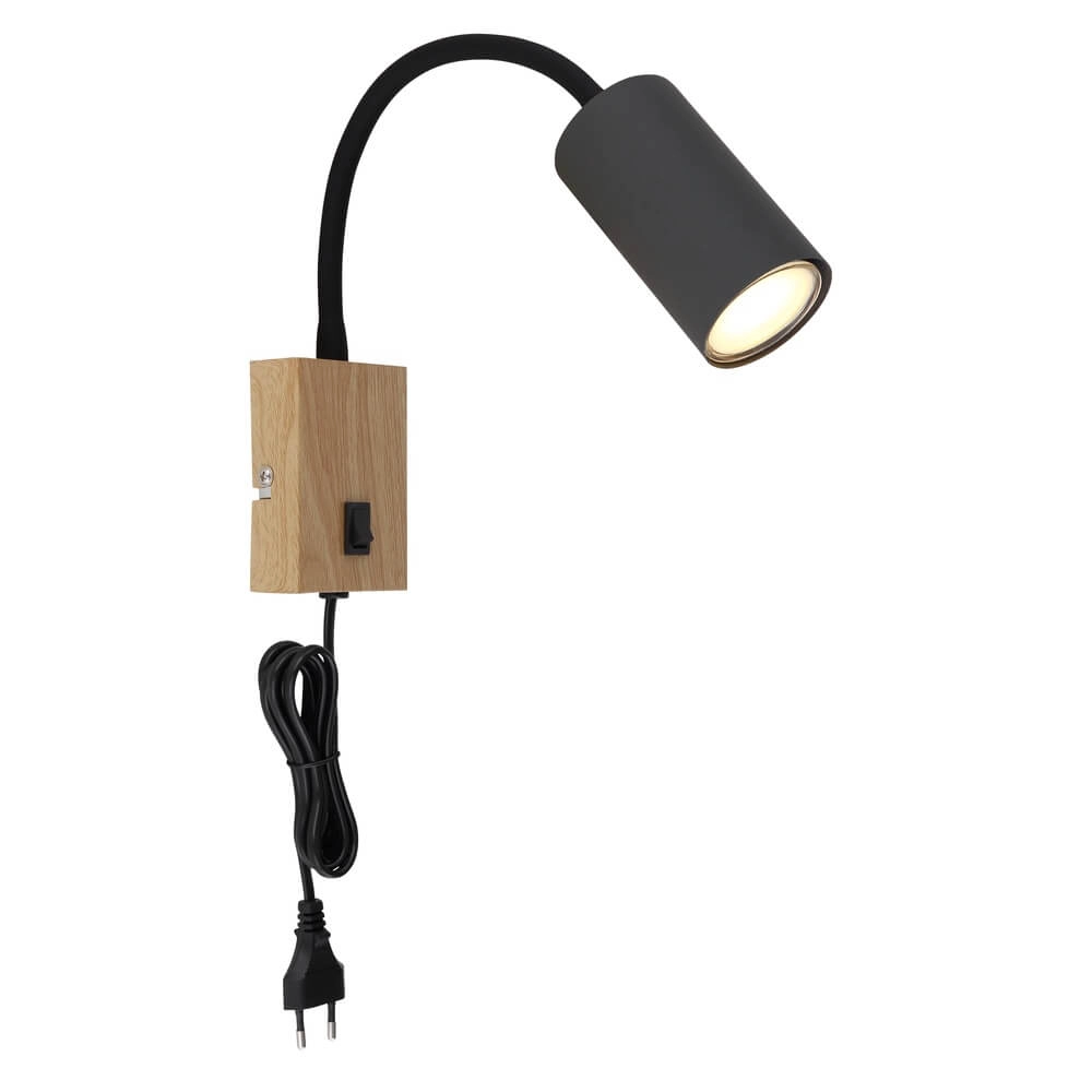Black wall lamp Robby with wood