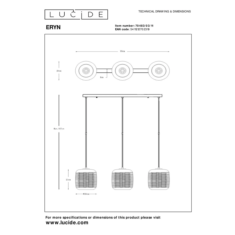 Pendant lamp Eryn Chrome 3-light Lucide 5411212702319
