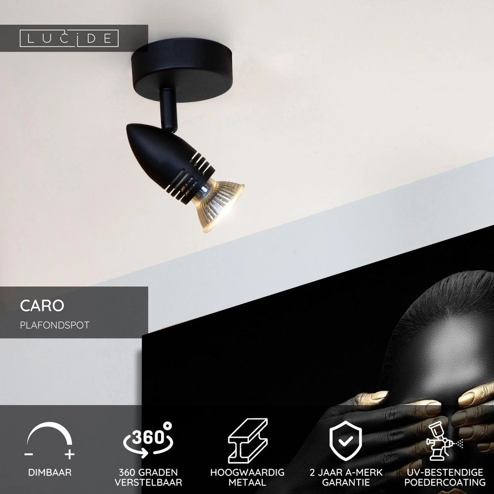 Ceiling spotlight Caro Black Lucide 5411212134226