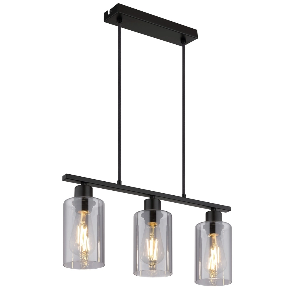 Pendant lamp Hadera 3-light black with smoke glass