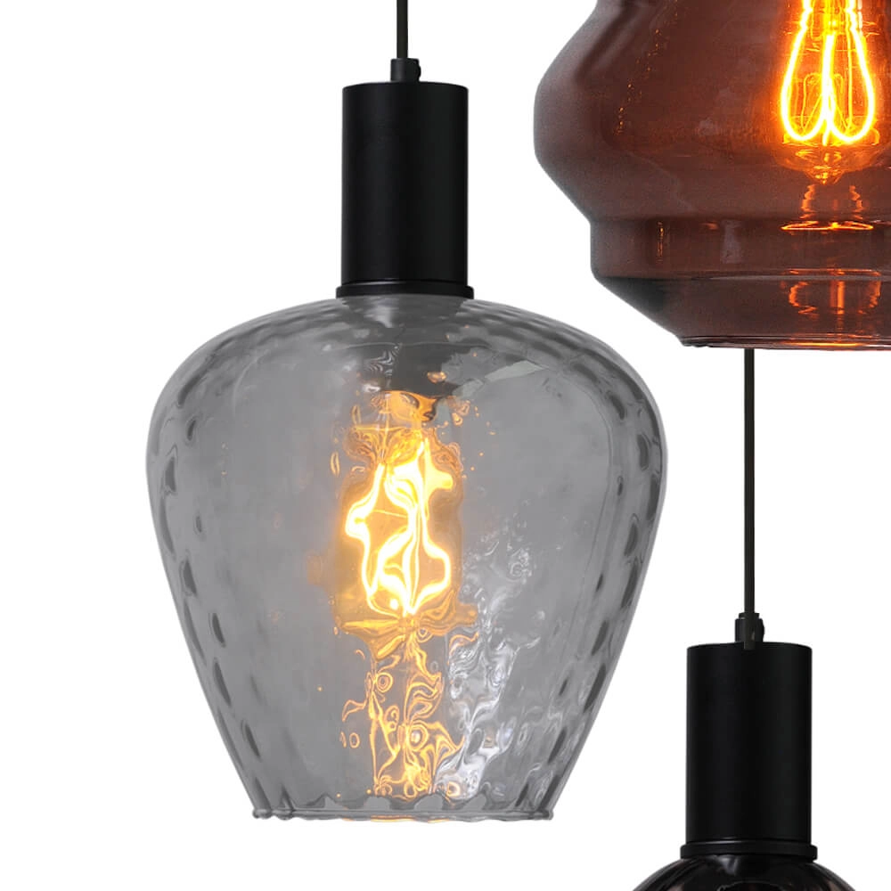 5-light loft hanging lamp - black - Porto with different glasses Masterlight 8718121271248