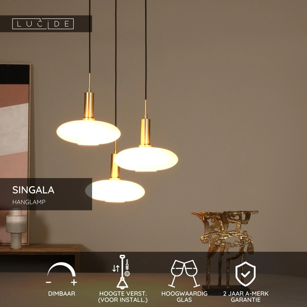 Design pendant lamp Singala 3-light round gold with white Lucide 5411212251107