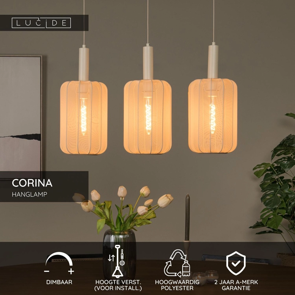 Pendant lamp 3-lights Corina sand brown Lucide 5411212032034