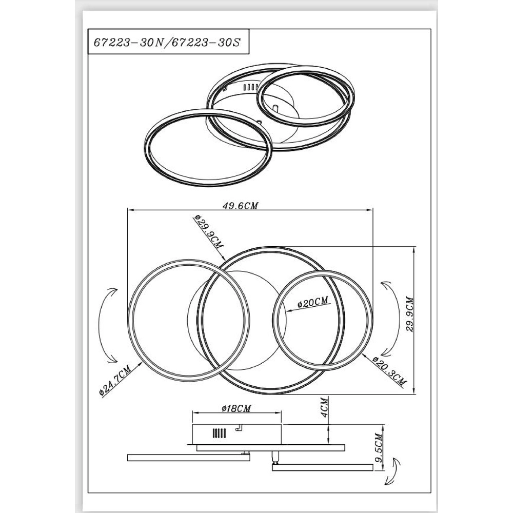 Modern ceiling lamp Kendy 3 rings nickel Globo 9007371407743