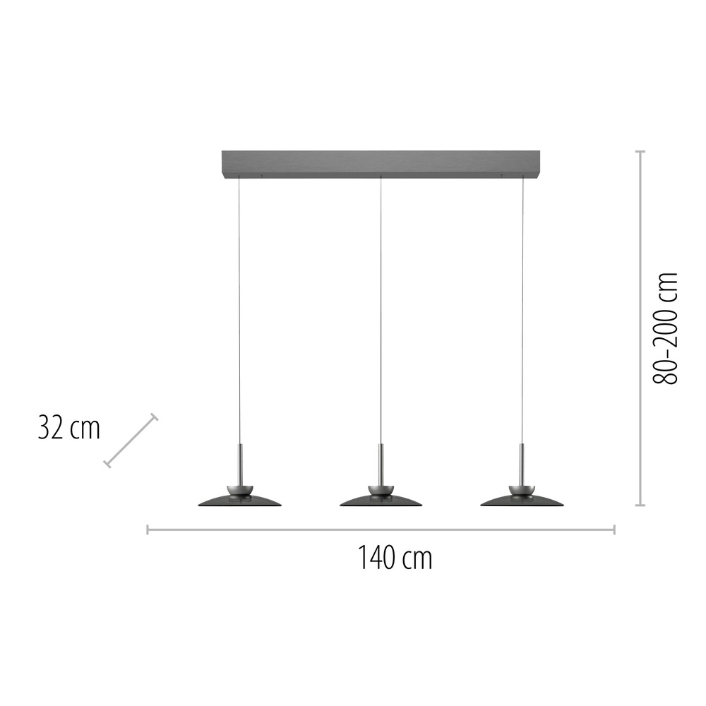 3L dining table pendant lamp Pure Moon Platinum-plated with smoke glass Paul Neuhaus 4012248386309