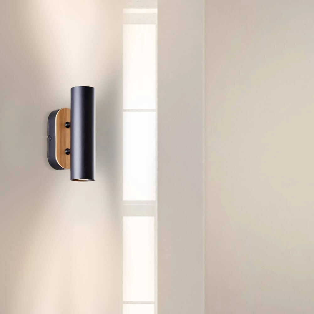 Wall lamp Niels black with wood Brilliant 4004353410628