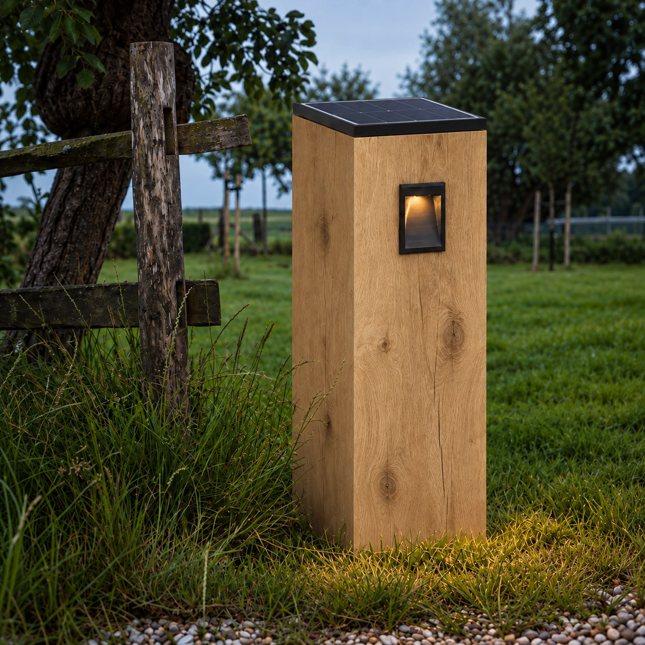 Wooden solar pad lamp Torre Solar Oak - 17.5x17.5x90cm - 2700K